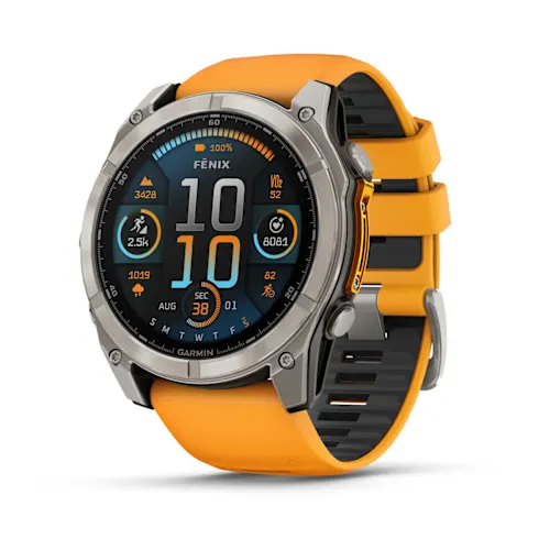 Garmin Fenix 8 with orange band