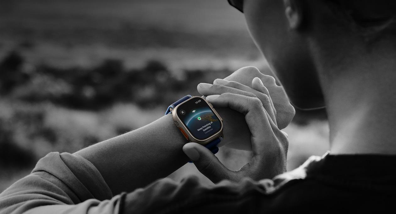 Apple Watch Ultra 3 on wrist during hiking with satellite feature