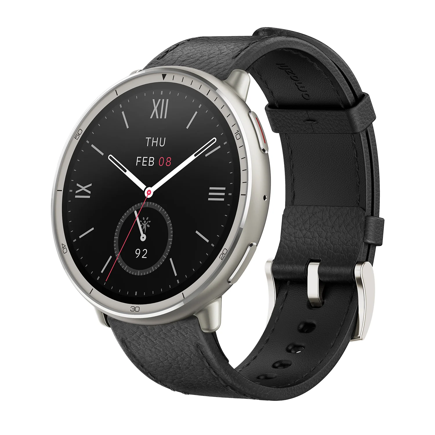 Amazfit Active 2 Premium with black leather strap