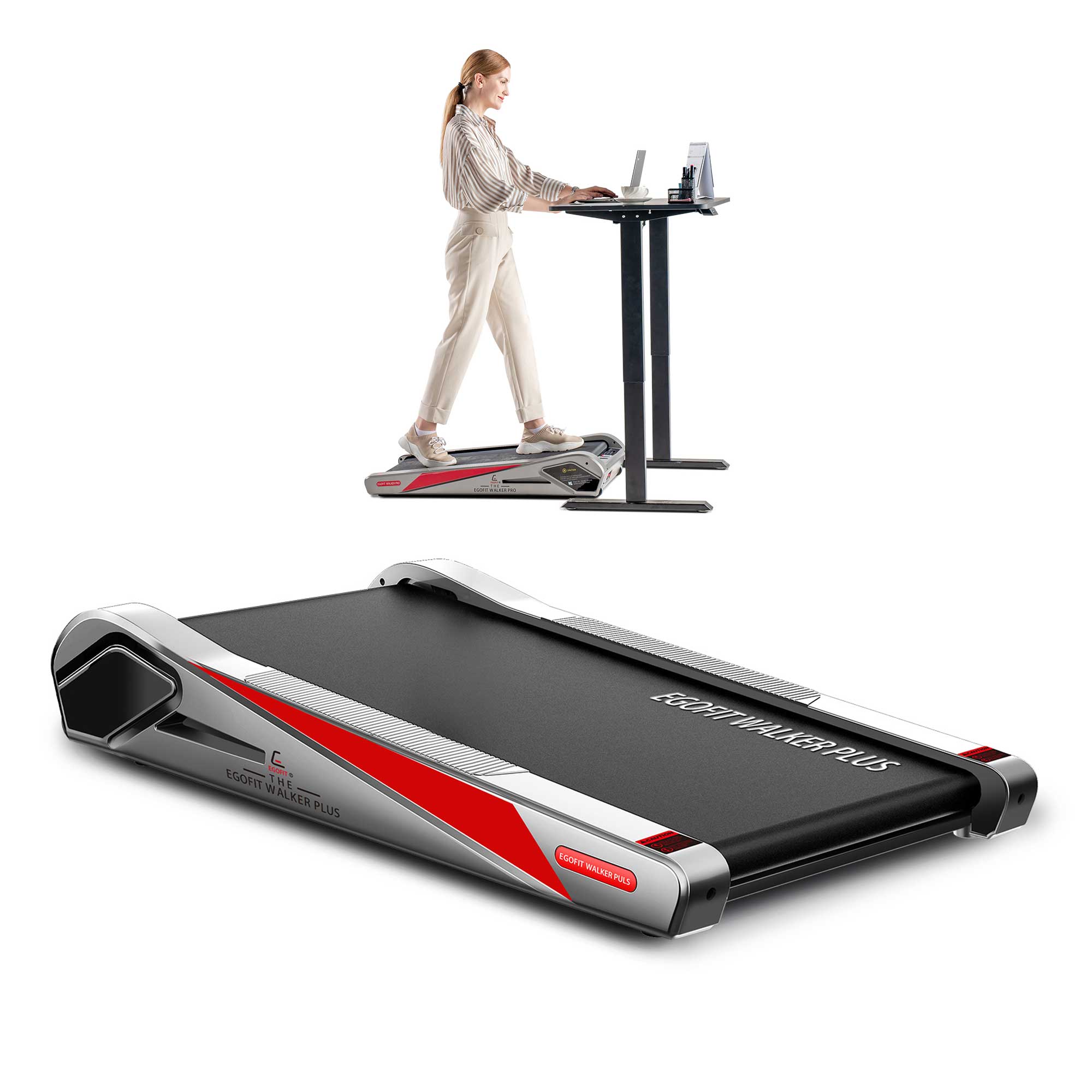 Egofit Walker Pro M1 under-desk treadmill, gray, front product view on white background