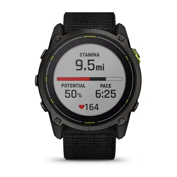 Garmin Enduro 3 Stamina display showing real-time running metrics