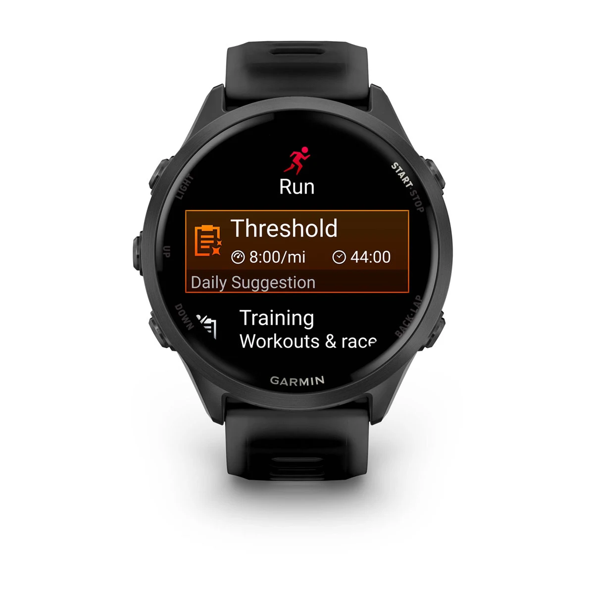 Garmin Forerunner 570 displaying daily suggested run workout
