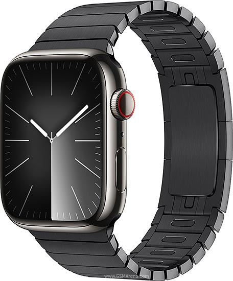 Apple Watch Series 9 graphite stainless steel with link bracelet side view