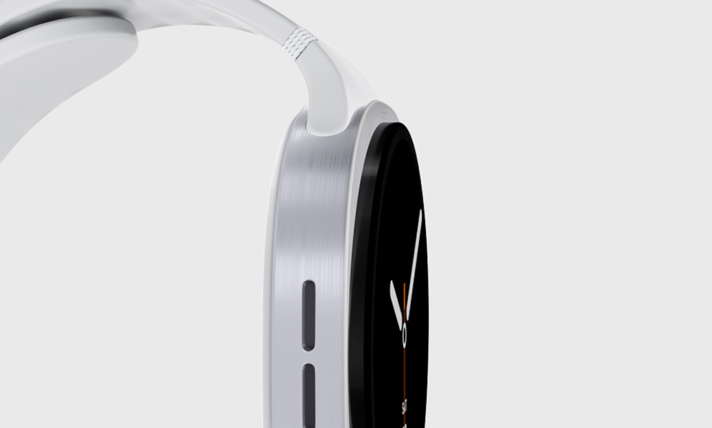 Samsung Galaxy Watch 8 side profile showing brushed metal case