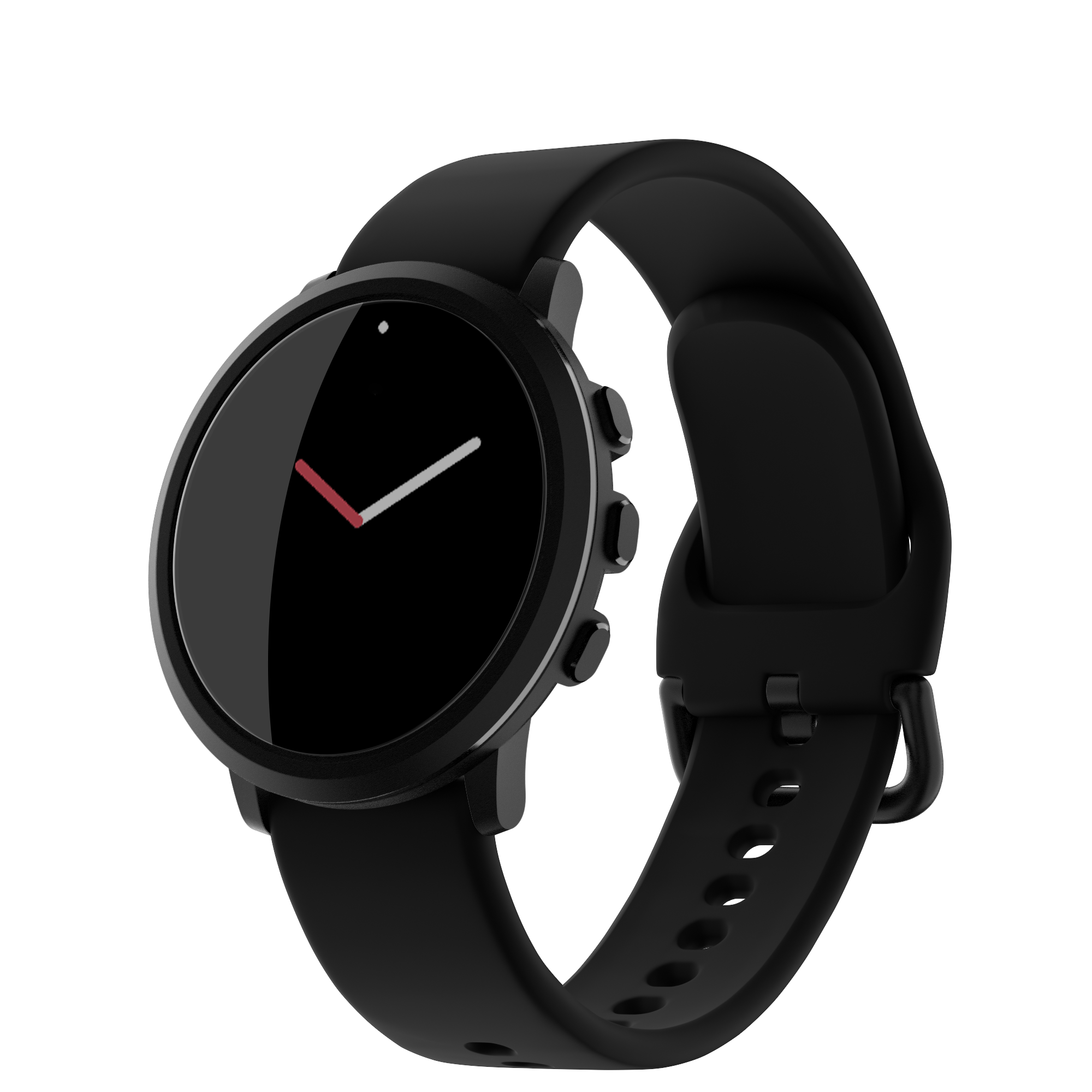 Pebble Round 2 Matte Black with black silicone band front view