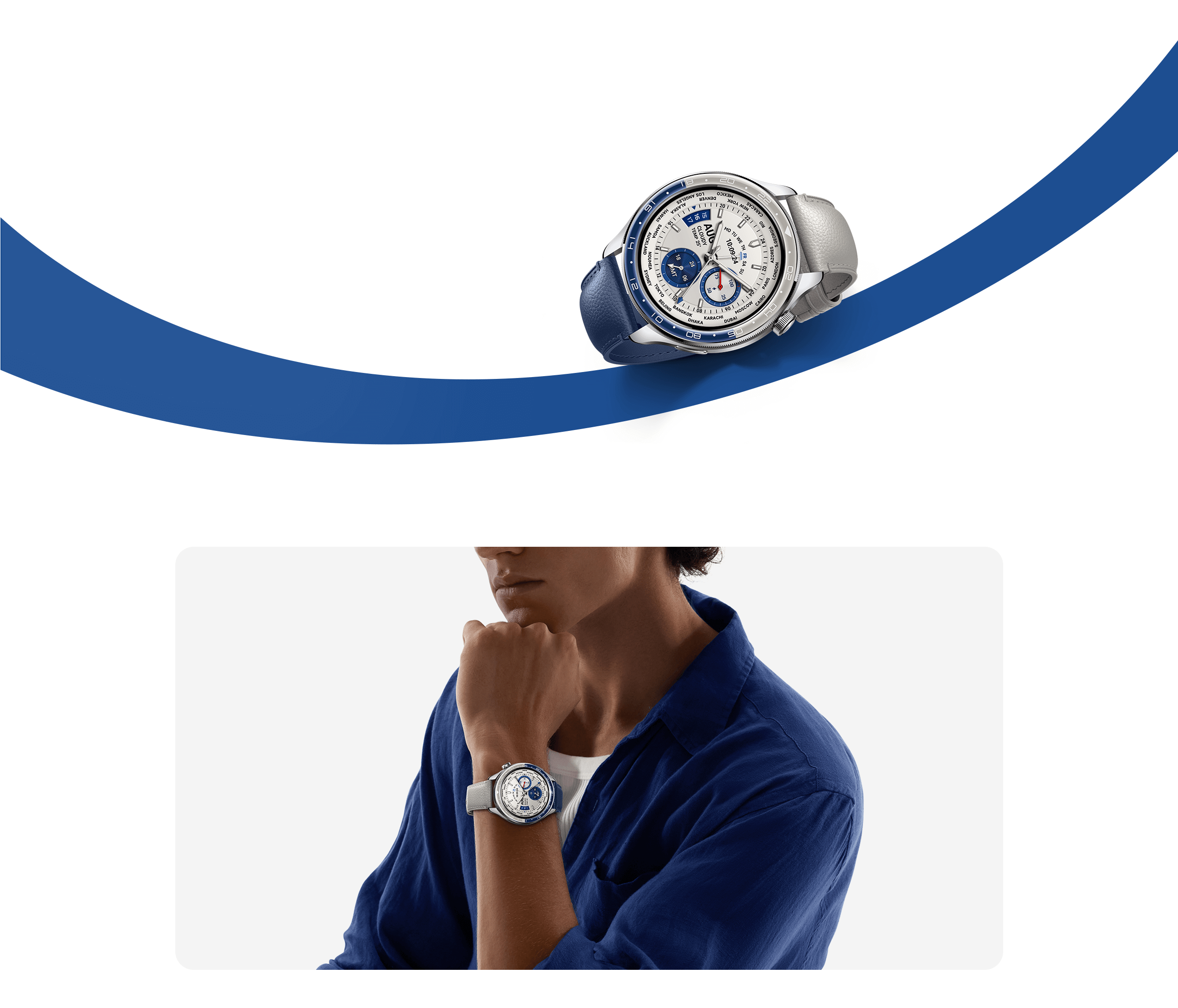 Xiaomi Watch S4 blue strap variant shown on wrist