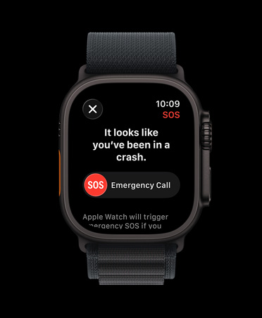 Apple Watch Ultra showing crash detection alert with Emergency Call option