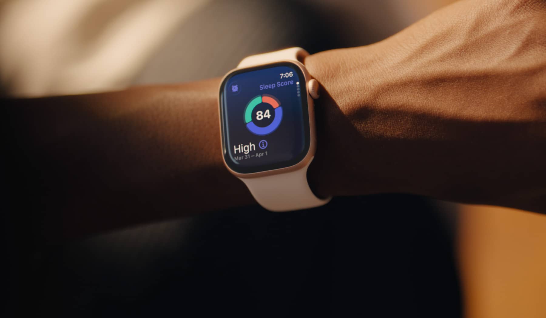 Apple Watch Series 11 on wrist showing Sleep Score screen