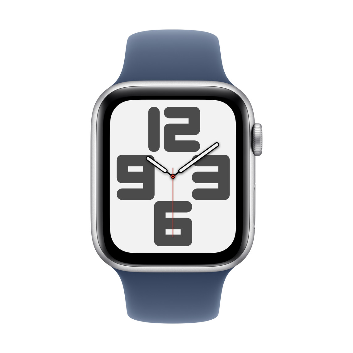 Apple Watch SE 2nd generation Silver with Storm Blue Sport Band front view