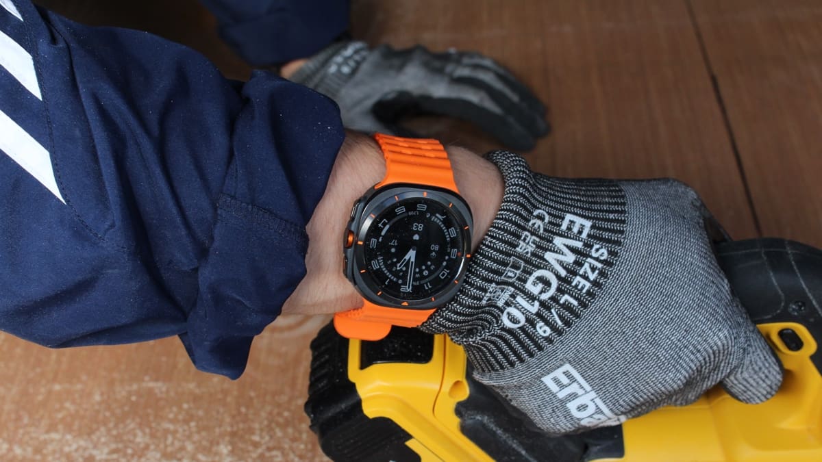Samsung Galaxy Watch Ultra worn with work gloves showing rugged positioning