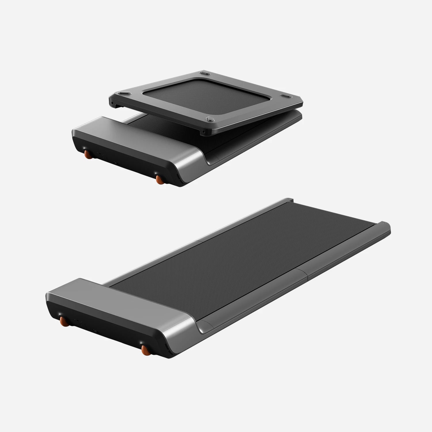 KingSmith WalkingPad P1 foldable under-desk treadmill, folded and unfolded, on a white background