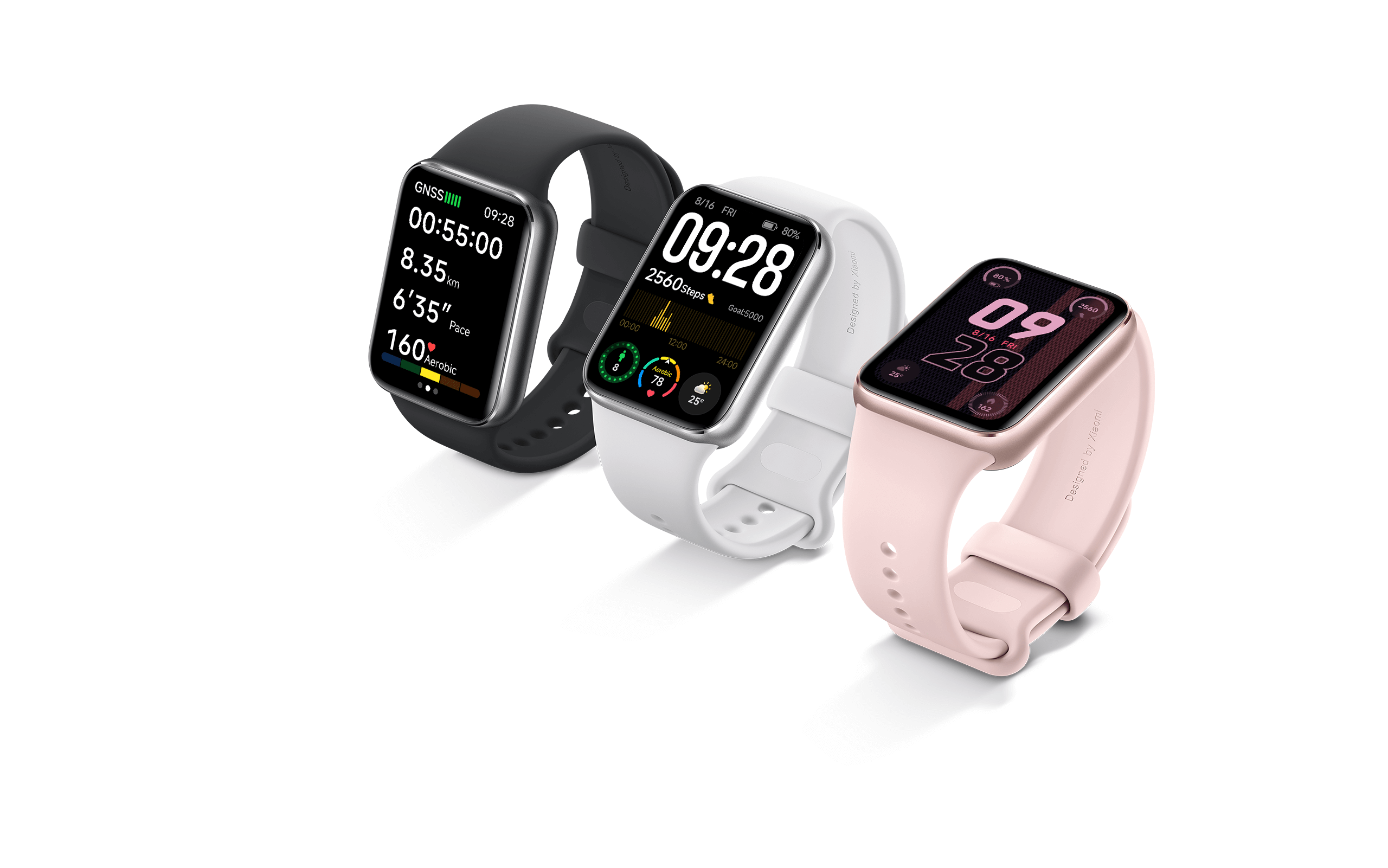 Xiaomi Smart Band 9 Pro color variants: black, silver, and pink